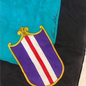 Vintage Anne Klein 100% Silk Teal and Black Scarf